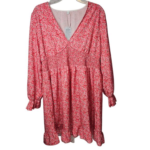 Made With Love Dresses & Skirts - Women's Pink Floral Mini Dress with Smocked Waist